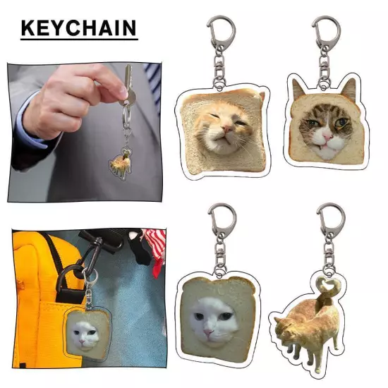 Vintage Cute Fun Toast CATS Acrylic Keychain Pendant N8W0