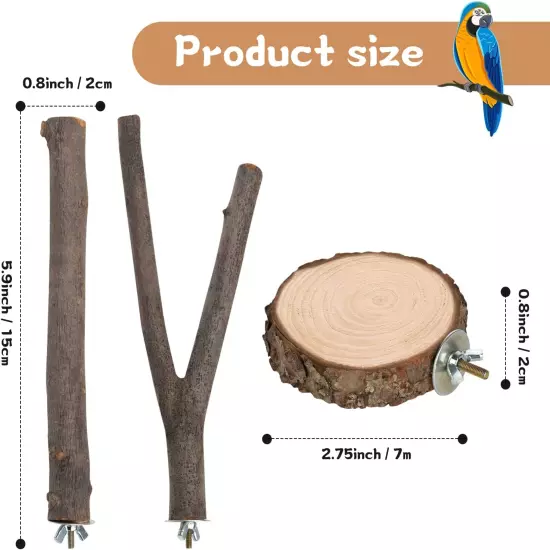 9 PCS Bird Perches Stand Toy, Natural Wood Parrot Perch Stand Bird Cage Branches