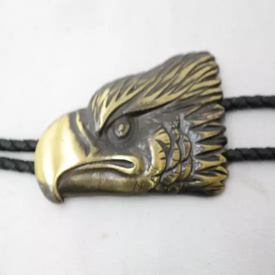 Vintage Unique Eagle Head Men's Bolo Tie Signed Ken861 18" TF