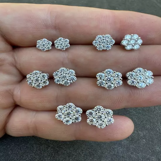 VVS Moissanite Studs Cluster Flower Set Earrings Real 925 Sterling Silver 6-11mm