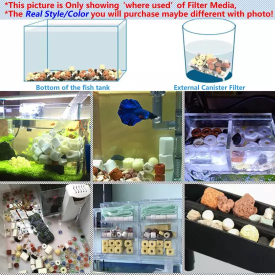 Aquarium Bio Filter Media Rings Balls Stones Bulk Blocks with Mesh Bag Fish Tank