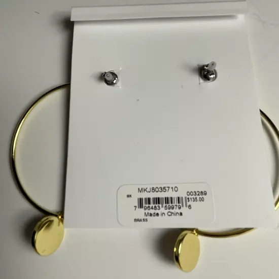 Earrings Michael Kors Goldtone Crystal Hoop MK Round Logo Drop MKJ8035 710