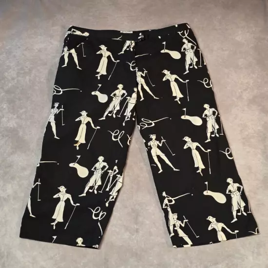 Women's Adidas Size 8 Black Cream Cropped Golf Pants Vintage style Golfer Print