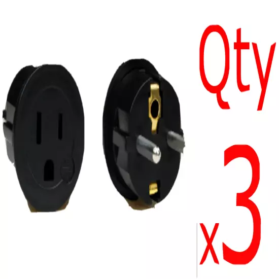 3PK European Asian Schuko Plug Adapter - USA to Europe / Asia American to Euro