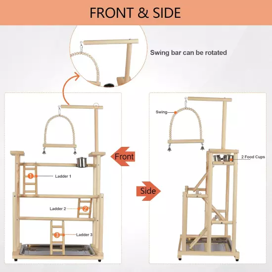 3 Layers Wood Bird Playground Large Parrot Playstand Bird Perch Stand Bird Gym P