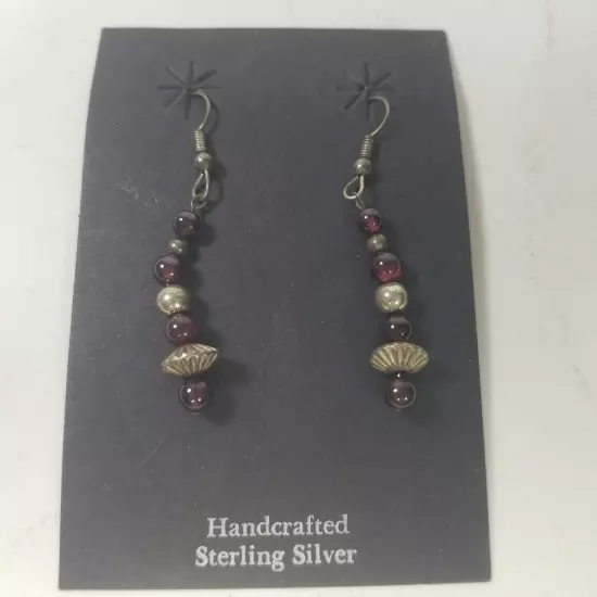 Dark Amber (Faux) Beads Stering Silver Dangle Earrings