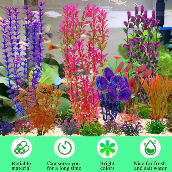 20 Pack Aquarium Plants, Fish Tank Decoration Colorful Artificial Fish Tank Deco