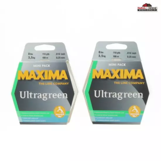 (2) Maxima Ultragreen Mini Pack Monofilament Fishing Line 8lbs 110yds ~ NEW