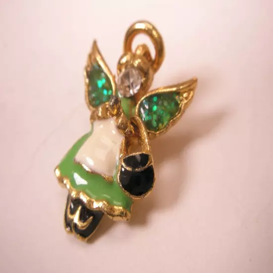 Rhinestone & Enamel Angel Vintage Tie Tack Lapel Pin christian worship