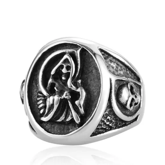 Gothic Hook Skull Anarchy Skull Ring Stainless Steel Men's Boy's Biker Punk Ring