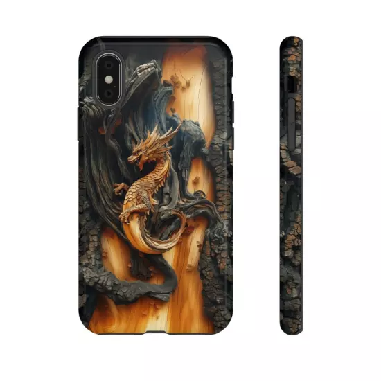 For iPhone, Samsung Galaxy, Pixel - Phone Case Cover - Carved Wood Dragon Print