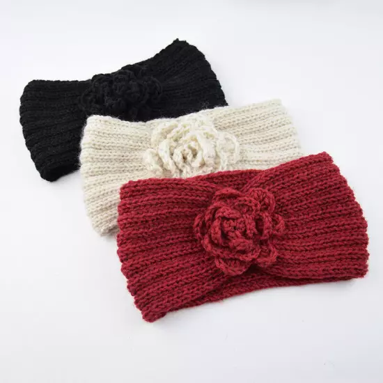 Women's Camellia Knitted Headband Stretch Hair band Head Wrap Soft Ear Warmers