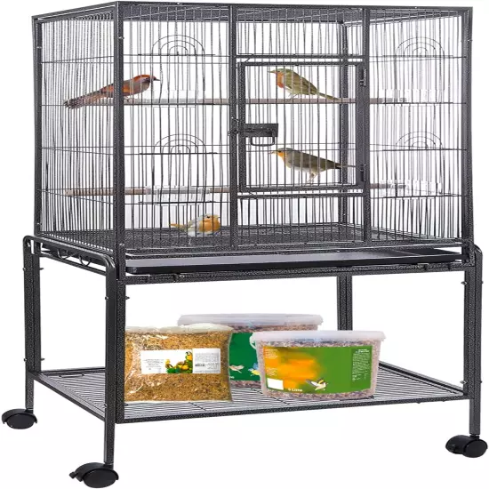 53" Wrought Iron Large Bird Flight Cage Rolling Stand African Grey Parrot Conure