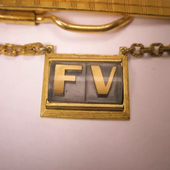 FV Monogram Initial Cable Link Chain Vintage HICKOK Pendant Tie Bar Clip