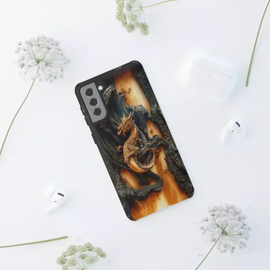 For iPhone, Samsung Galaxy, Pixel - Phone Case Cover - Carved Wood Dragon Print