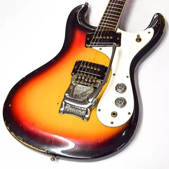 3Tone Sunburst Mosrite Ventures Electric Guitar with Bigsby Tremolo, Black