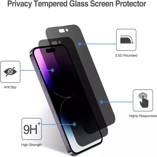 3X For iPhone 16 15 14 13 12 11 Pro Max Privacy Tempered Glass Screen Protector