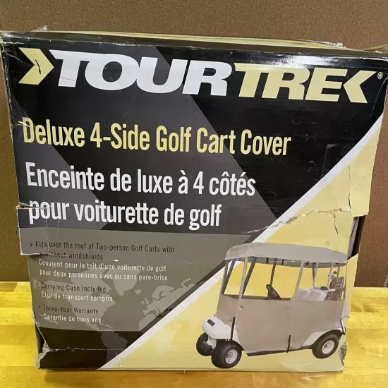 TourTrek 4 Sided Deluxe Golf Cart Cover Waterproof Tan With Bag Heavy Duty NEW