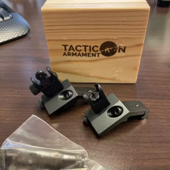 TACTICON 45 Degree Offset Flip Up Iron Sights for Rifle Includes Front Sight Adj