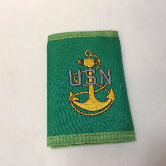 VTG Wallet Hook Loop Trifold Wallet 1970's - 80's Green with US Navy Logo USN