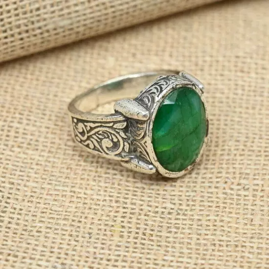 Green Onyx Gemstone Men's Ring 925 Sterling Silver Statement Ring All Size B6