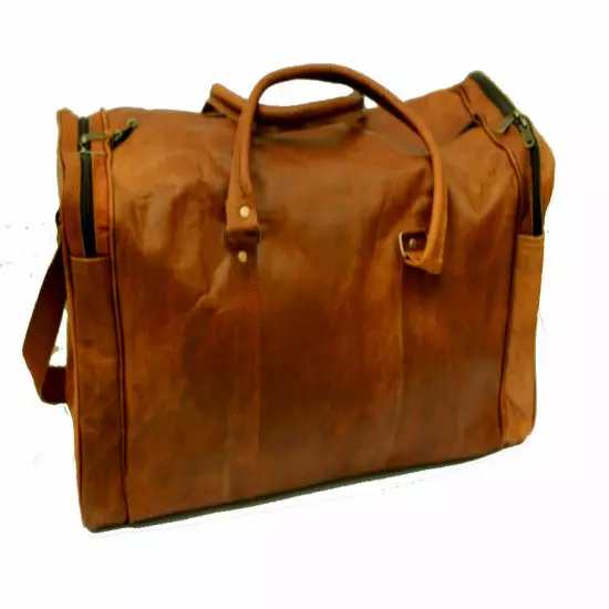 New Men 24" Brown Genuine Goat Leather Travel Luggage Duffel Gym Overnight Bag