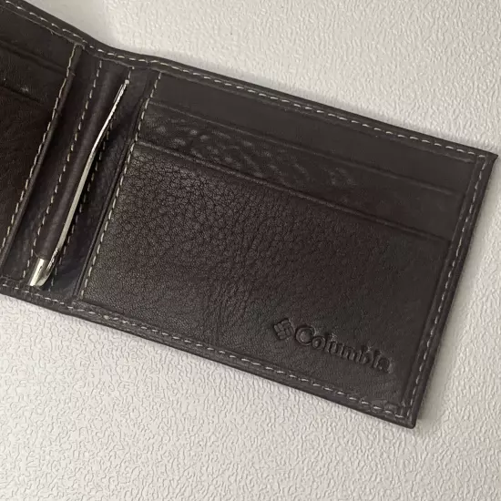 Columbia Bifold Brown Genuine Leather Billfold Wallet Brand New!