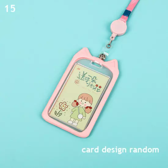 Cute Cat Ear ID Card Holder Retractable Reel Lanyard Credit Cover Case Kids Gift