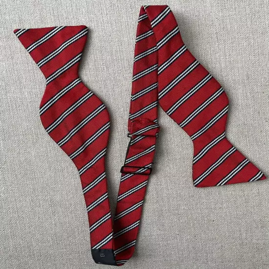 Vintage Silk Bow Tie Red, White Navy Stripe Self-Tie Adjustable 2”