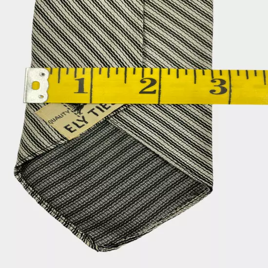 Ely Ties Silver Black Striped Vintage Necktie Silk Tie Men's 3" x 53"