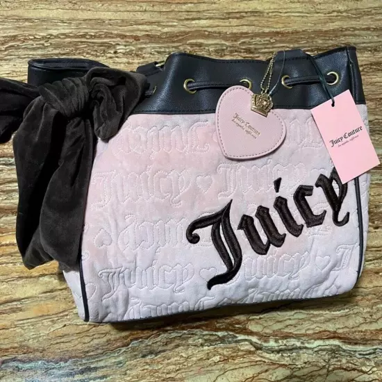 Juicy Couture Bag Pink Velour Vintage Daydreamer Embroidered Logo Large Tote Bag