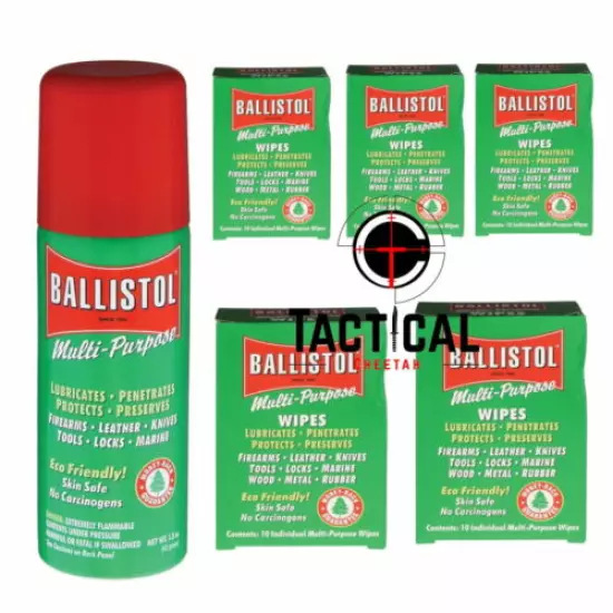 Ballistol - 1 Can of 1.5 oz Spray Gun Cleaning Multi-Purpose Wipes (50 wipes) 