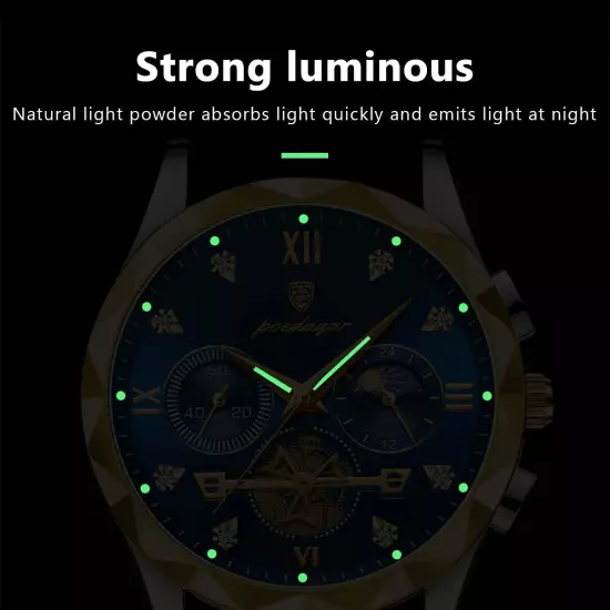 POEDAGAR Luxury Man Wristwatch Waterproof Luminous Best Gift For Men