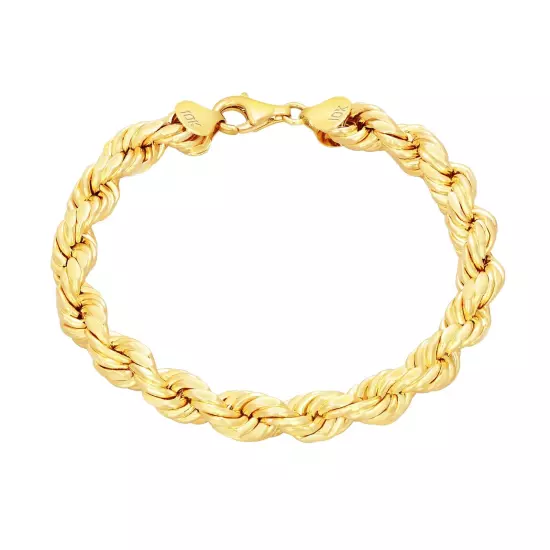 10K Yellow Gold 2mm-10mm Diamond Cut Rope Chain Bracelet Men Women 7" 7.5" 8" 9"