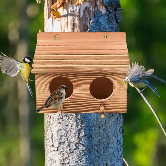 Bird House with 2 Holes Creative Hanging Birdhouse Wooden Garden Bird._