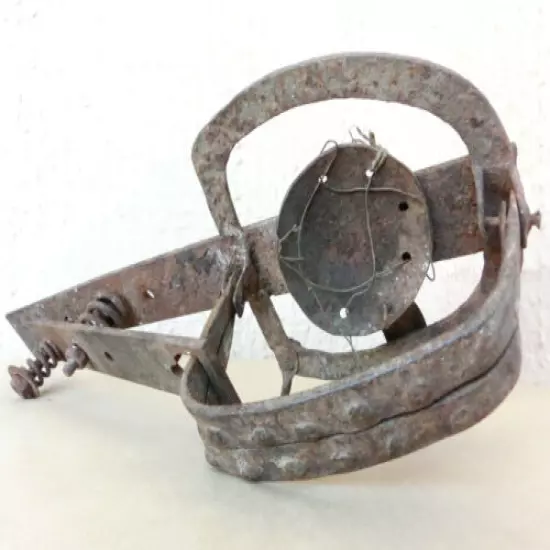 18c Vintage Antique Hand Forged Iron ANIMAL TRAP w/ Strong Spring & Wrought Jaws