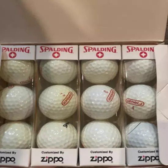 12 Vintage Spalding Custom Conoco Golf Balls Unused 1960's New Made by Zippo