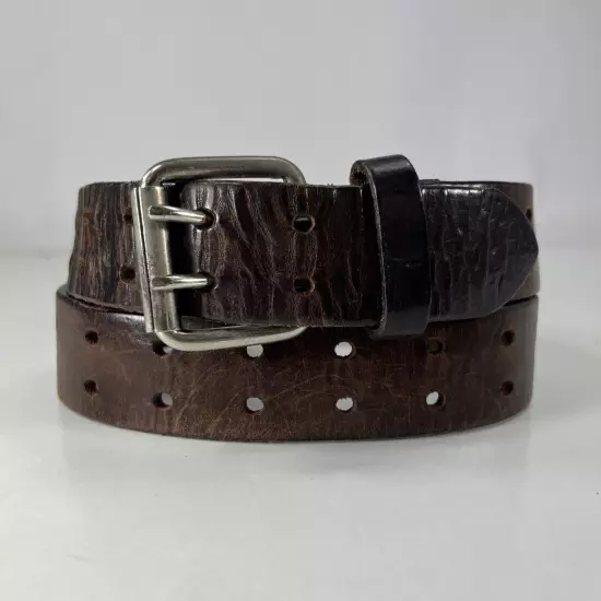 Worn Brown Leather Two Prong Work Belt - Men's Size 30