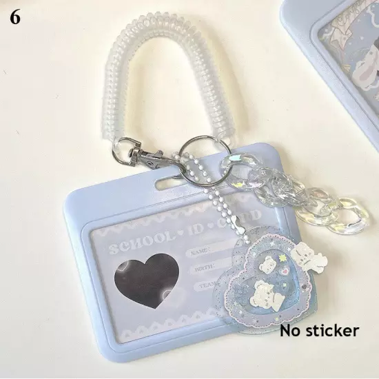 Cute ID Card Holder Bus Photo Case Badge Retractable Spring Lanyard w/ Keychain☆