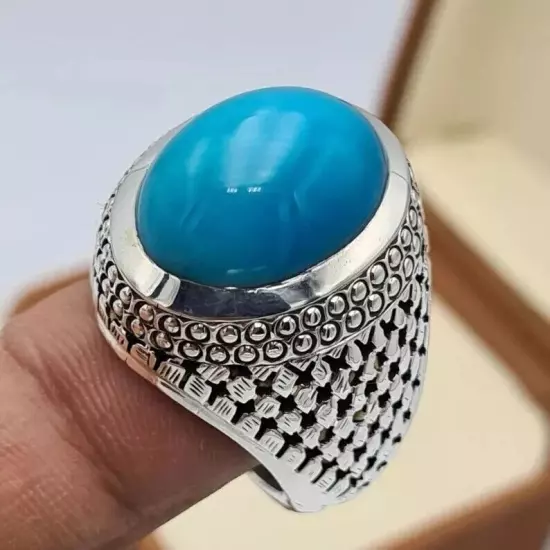 Old Mine Feroza Ring - Natural Turquoise Stone in Stunning Robin Blue Color