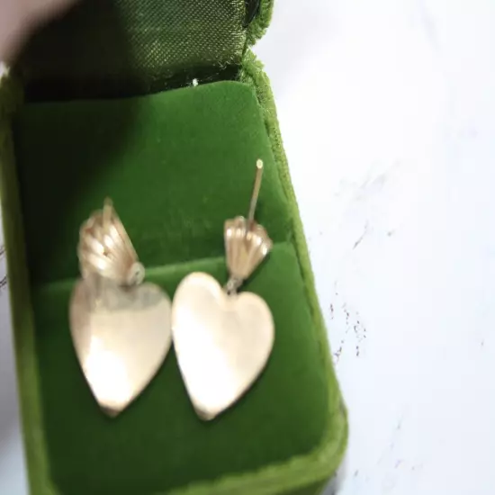 PPC Gold / Sterling Puffy Heart Dangle Post Earrings~ Shell Art deco style