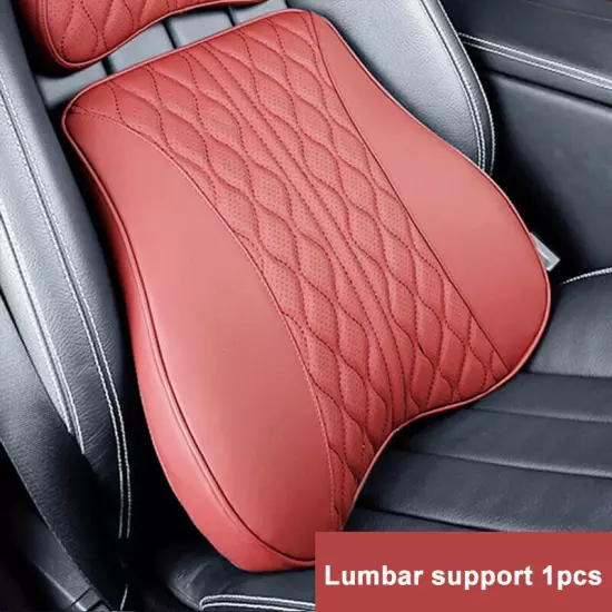 Car Leather Headrest Lumbar Support Rest Neck Pillow Back Cushion Waist Supports