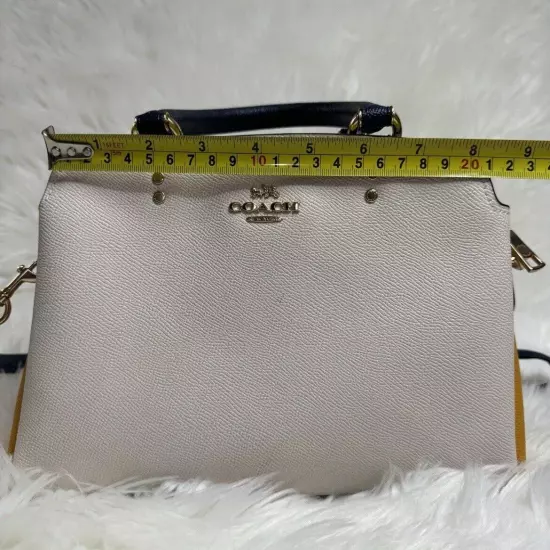 Coach Shoulder Bag Gray Yellow Blue Logo Leather