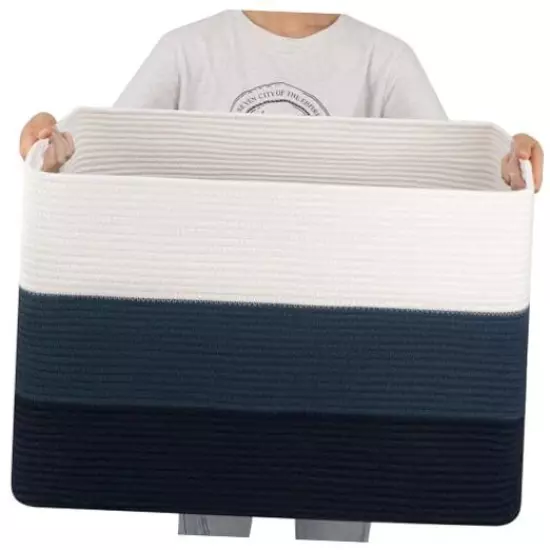  Super Large Blanket Basket, 25”x16”x16”(108L) Rectangle Woven Gradient Blue