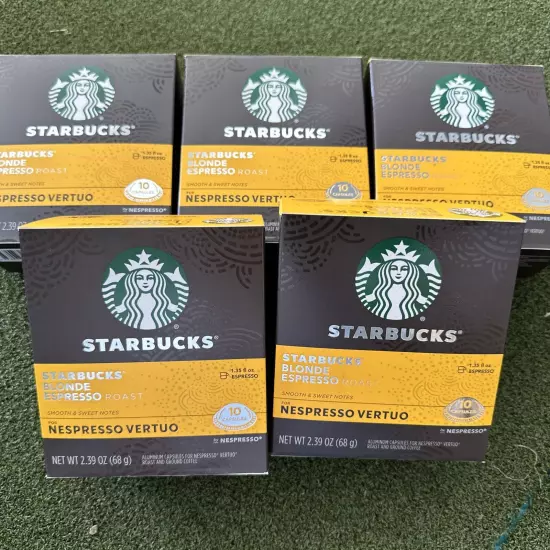 Starbucks Blonde Espresso Roast Coffee Nespresso Vertuo 50 Capsules 2.39 oz 5x10