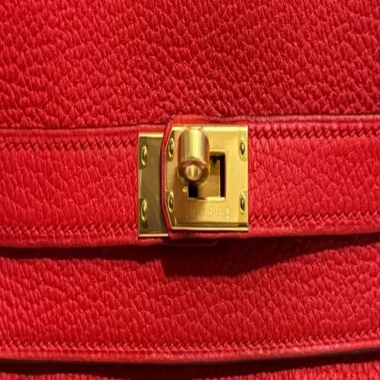 HERMES KELLY 25 ROUGE DE COEUR RED TOGO LEATHER GOLD HARDWARE RARE