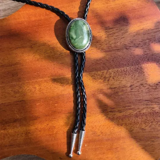 Green Forest Jade Bolo Tie Wedding Necklace for Men Bridegroom Western Cowboy