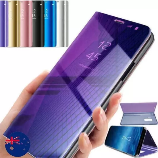 For Samsung S8 S9 - Mirror Flip Leather Case, Slim Stand Phone Cover AU