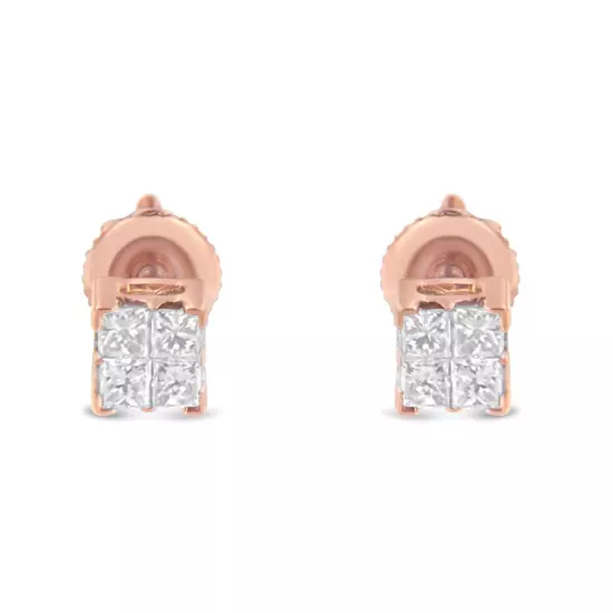 10KT Gold Princess Diamond Stud Earring (1/4 Cttw, J-K Color, I1-I2 Clarity)