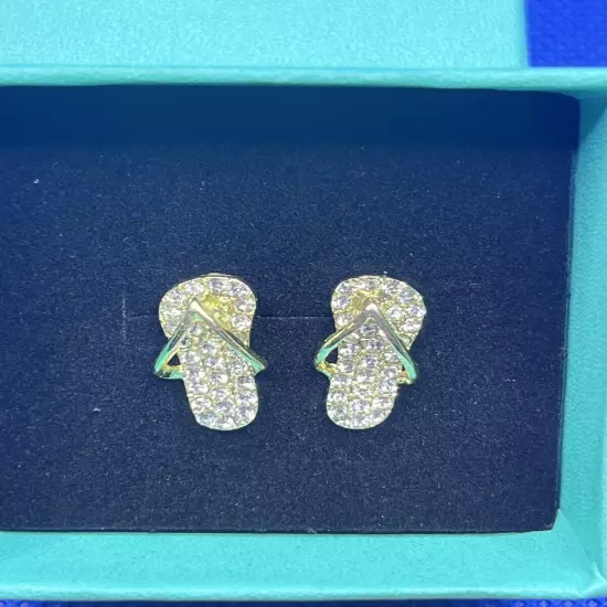 Dainty Gold Tone Rhinestones Sandle Mini Stud Earrings w/ Gift Box